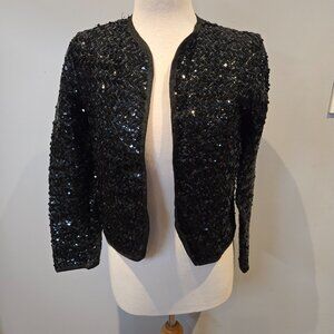 Petite Profil Vintage Black Sequin Bolero Jacket | Size Small | Black